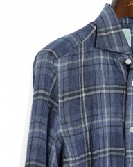 Finamoreリネン チェック カッタウェイシャツ【SIMONE/J/BALI】mb_07l