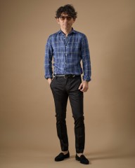 Finamoreリネン チェック カッタウェイシャツ【SIMONE/J/BALI】mb_ma