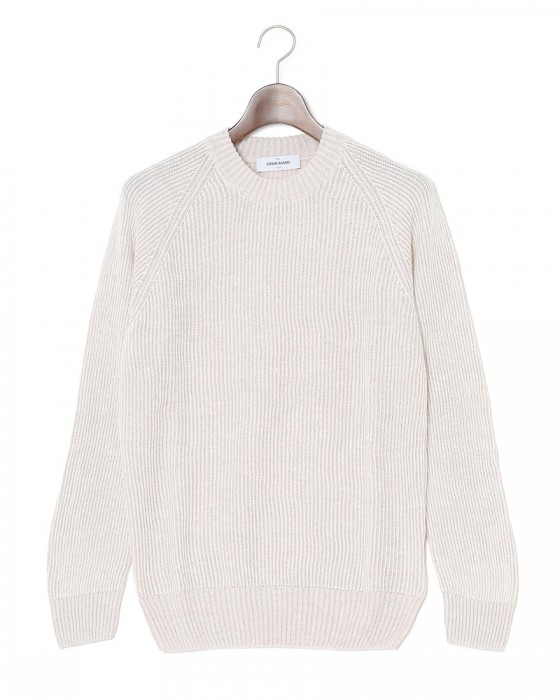 GRAN SASSO8G リネンコットン クルーネック畦編みニット