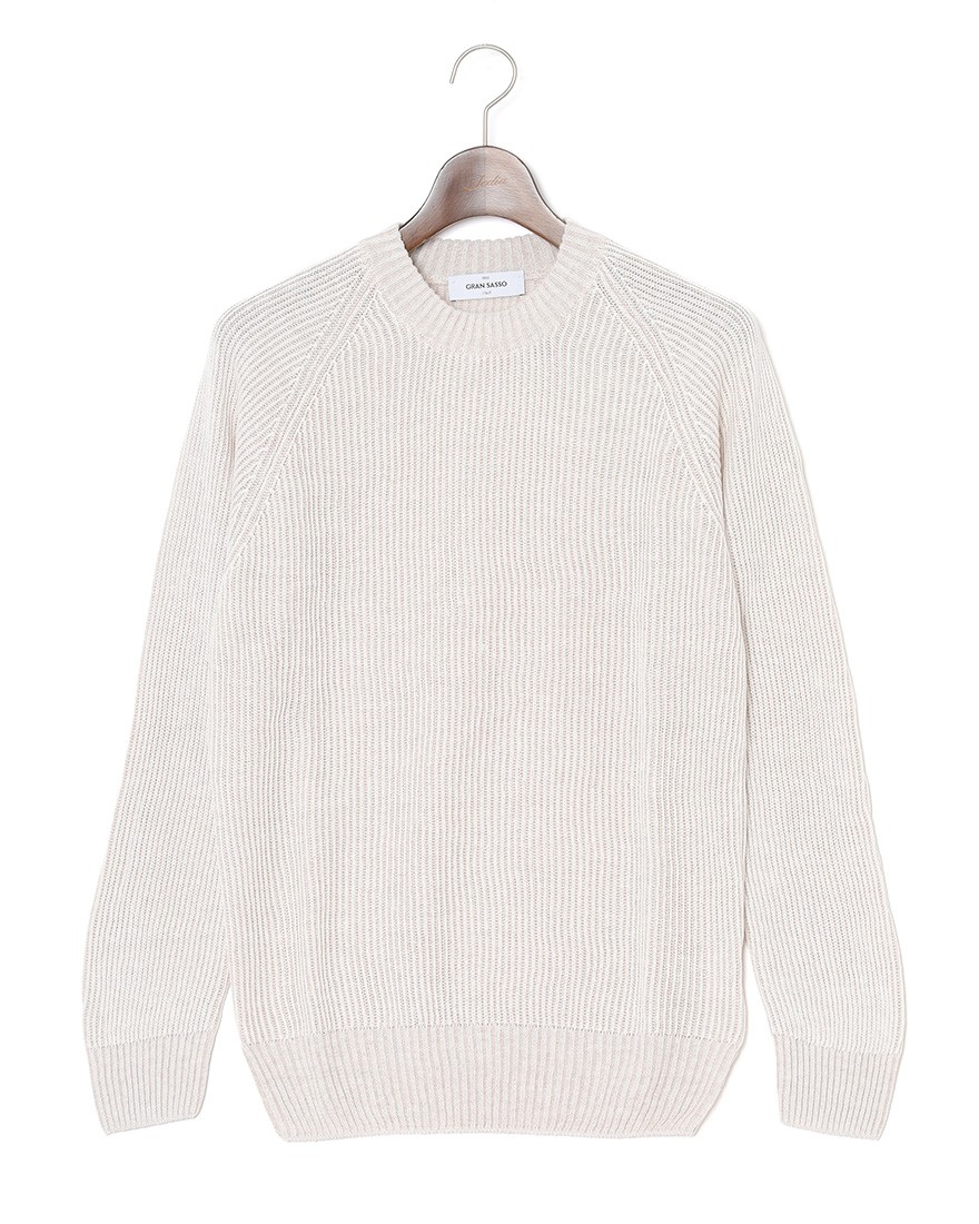 GRAN SASSO8G リネンコットン クルーネック畦編みニット