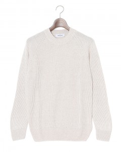 8G リネンコットン クルーネック畦編みニット