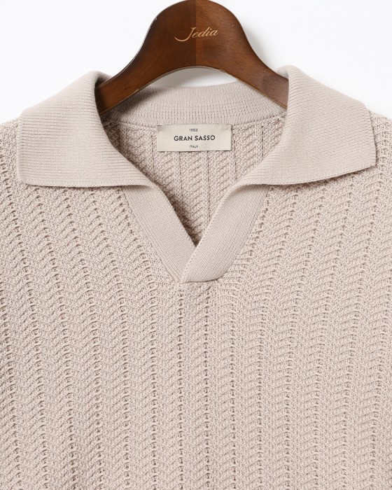 GRAN SASSOオーガニックコットン スキッパーニットポロ02l