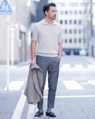 GRAN SASSOオーガニックコットン スキッパーニットポロmb_ma