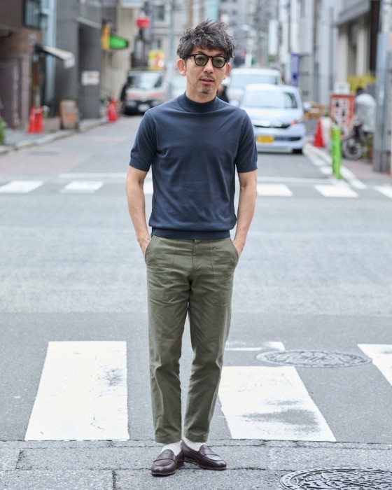 JOHN SMEDLEY（ジョンスメドレー） 30G シーアイランドコットン 半袖モックネックニット【ARBER/MODERN FIT】