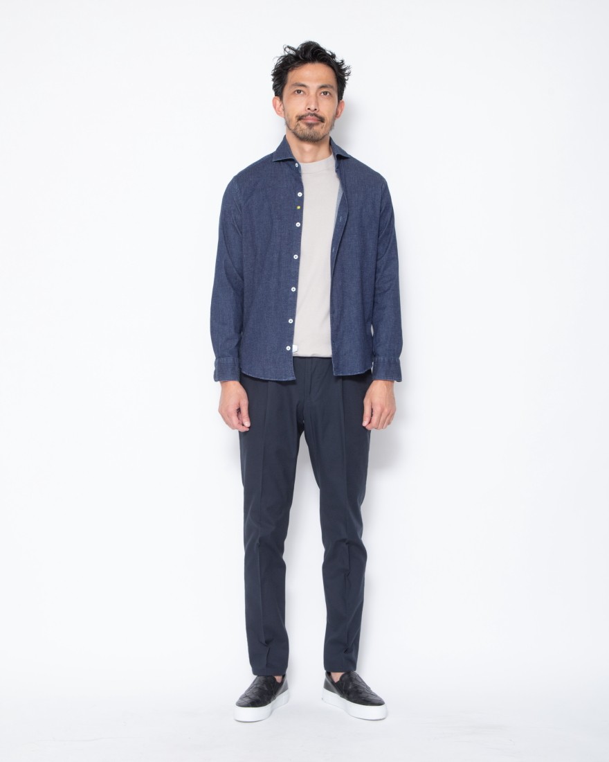 giannettoシャンブレー カッタウェイシャツ【VINCI FIT】18l