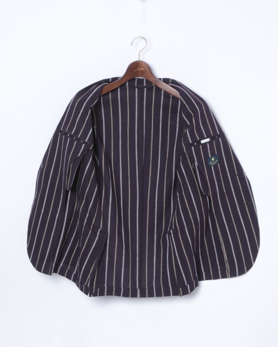 giannettoストライプコットンリネン 2Bシングルジャケット【CORALLO】12l