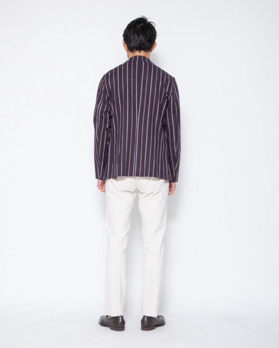 giannettoストライプコットンリネン 2Bシングルジャケット【CORALLO】24l