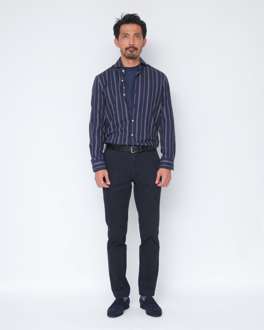 カッタウェイ コットン ストライプ シャツ【VINCI FIT/ヴィンチ 