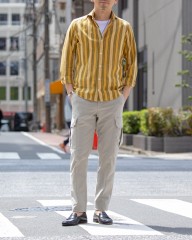 giannettoコットンリネンストライプ カッタウェイシャツ【VINCI FIT】mb_ma