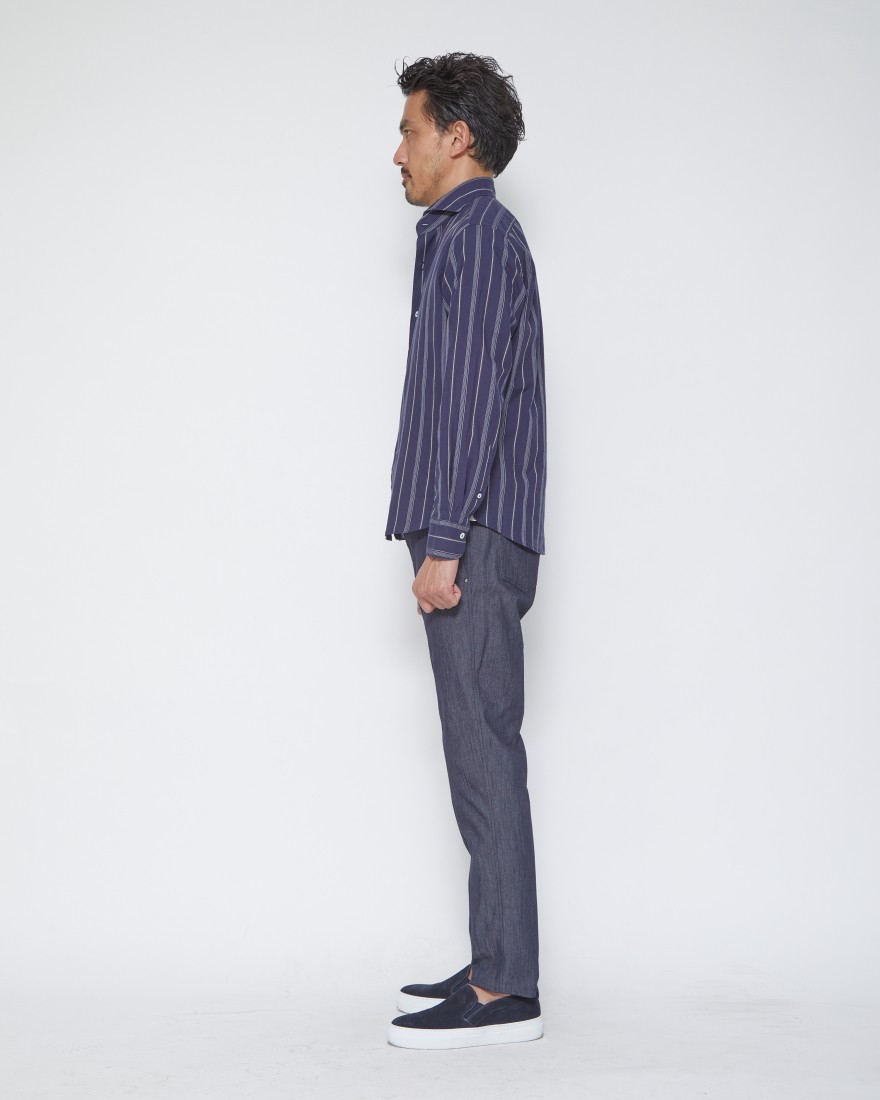 giannettoコットンガーゼストライプカッタウェイシャツ【VINCI FIT】18l