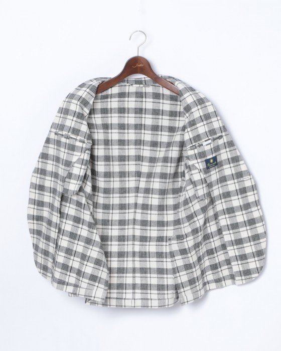 giannettoブラックチェックコットンリネン 2Bシングルジャケット【CORALLO】12l