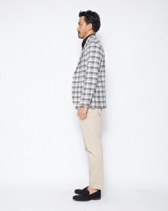 giannettoブラックチェックコットンリネン 2Bシングルジャケット【CORALLO】23l
