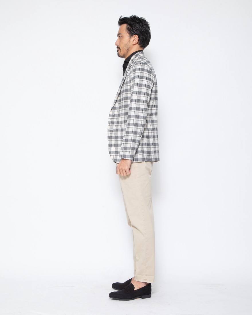 giannettoブラックチェックコットンリネン 2Bシングルジャケット【CORALLO】23l