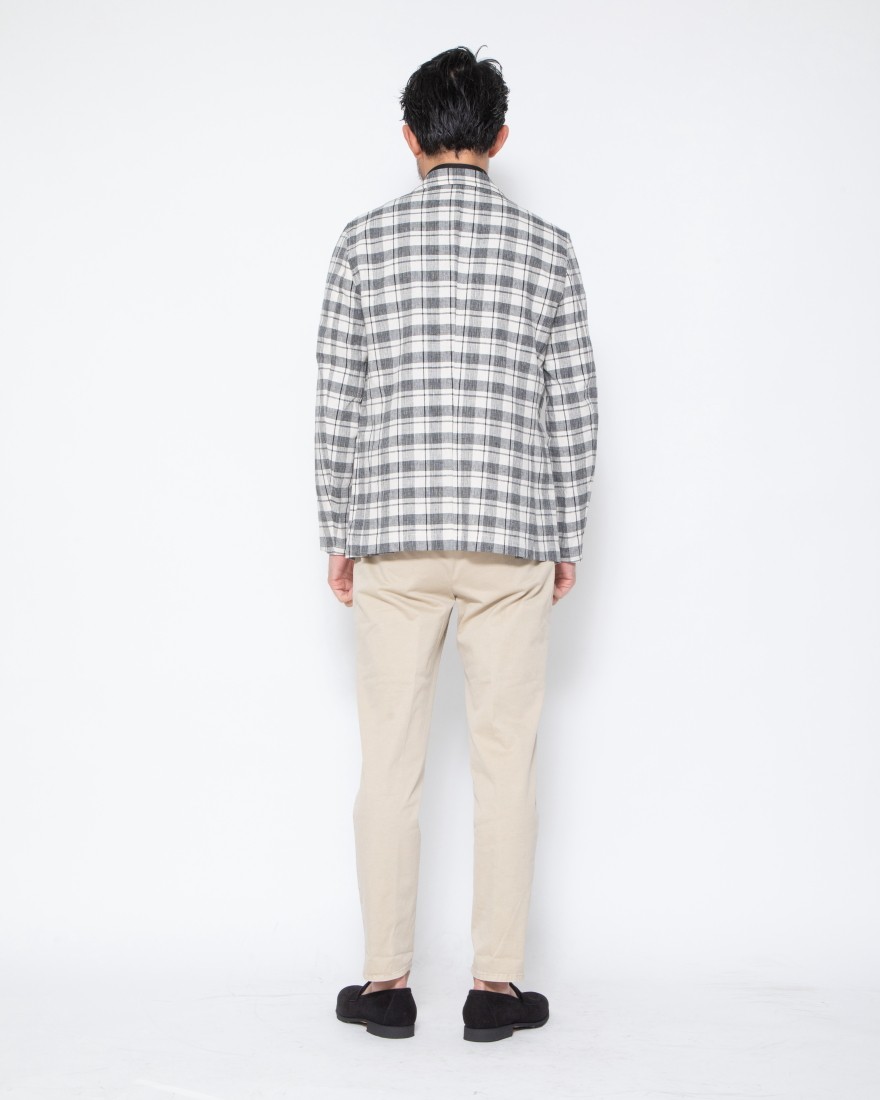 giannettoブラックチェックコットンリネン 2Bシングルジャケット【CORALLO】24l