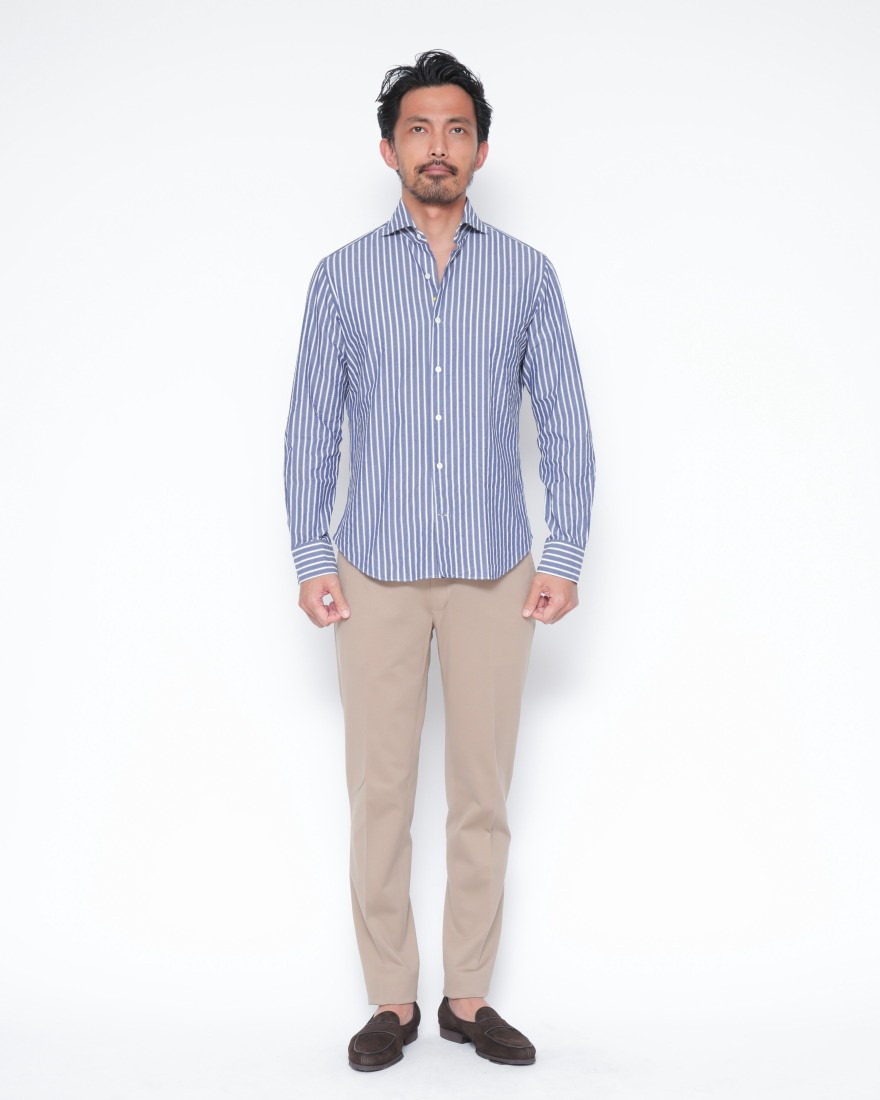 giannettoシアサッカー ストライプ カッタウェイシャツ 【SLIM FIT】01l