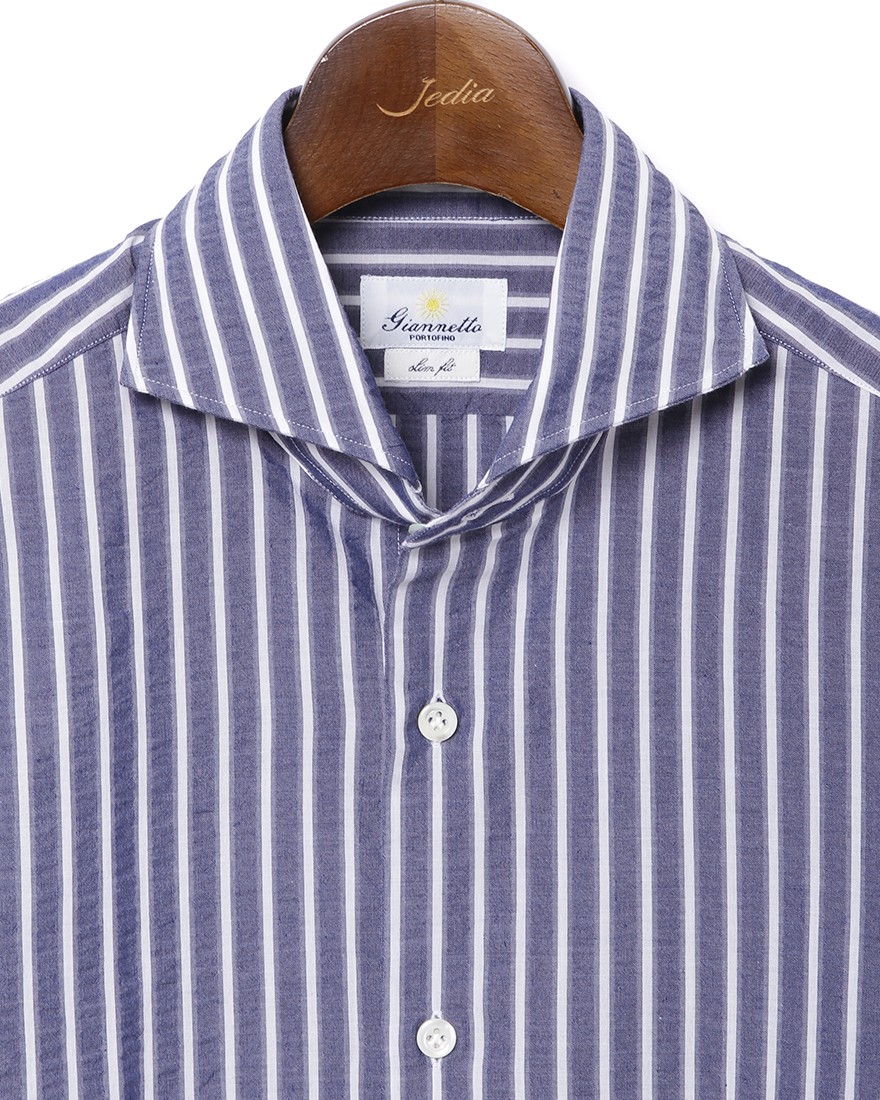 giannettoシアサッカー ストライプ カッタウェイシャツ 【SLIM FIT】05l