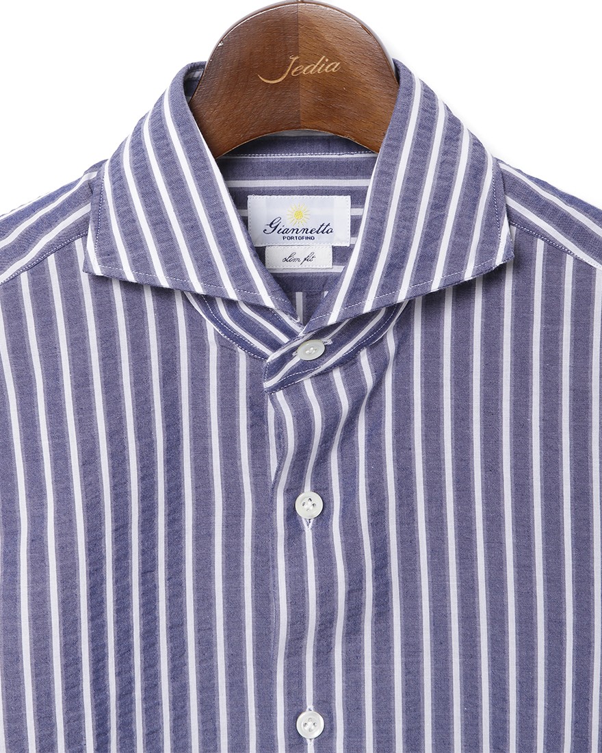 giannettoシアサッカー ストライプ カッタウェイシャツ 【SLIM FIT】06l