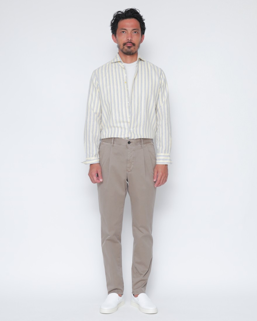 giannettoコットンリネン ストライプ カッタウェイシャツ 【SLIM FIT】01l