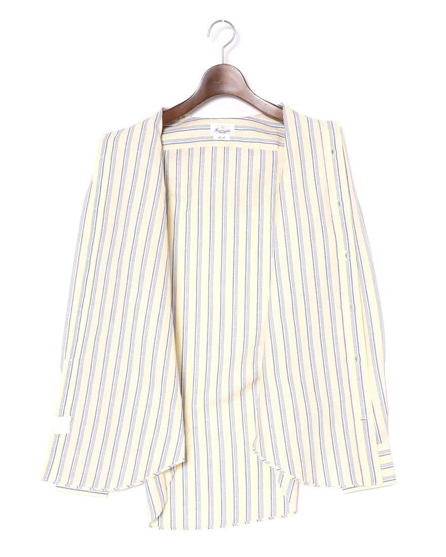 giannettoコットンリネン ストライプ カッタウェイシャツ 【SLIM FIT】10l
