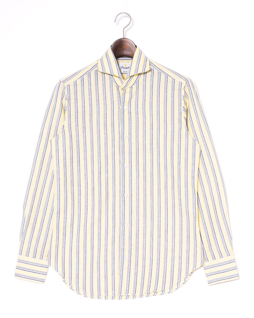 giannettoコットンリネン ストライプ カッタウェイシャツ 【SLIM FIT】c0