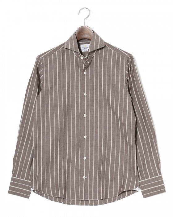 giannettoブラウンストライプ コットン カッタウェイ シャツ【VINCI FIT/ヴィンチフィット】c0