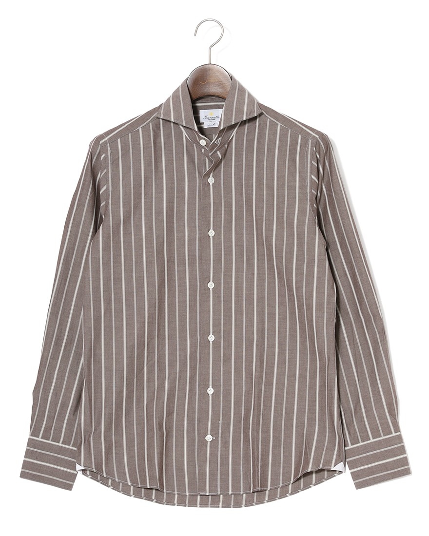 giannettoブラウンストライプ コットン カッタウェイ シャツ【VINCI FIT/ヴィンチフィット】c0