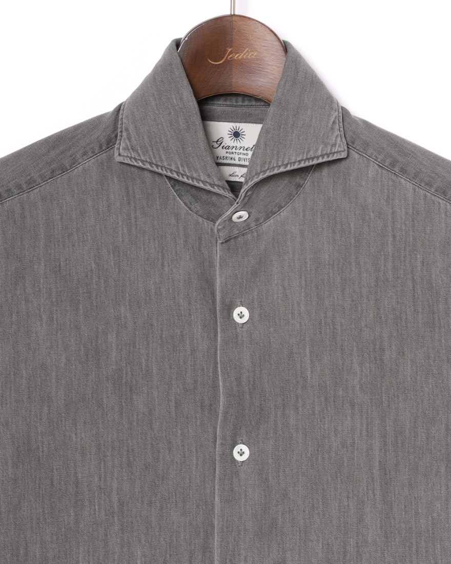 giannettoシャンブレー グレー カッタウェイシャツ 【SLIM FIT】06l