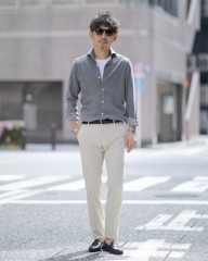 giannettoシャンブレー グレー カッタウェイシャツ 【SLIM FIT】mb_ma