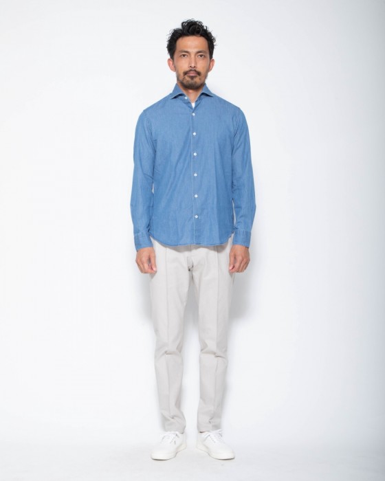 giannettoシャンブレー カッタウェイシャツ 【SLIM FIT】01l