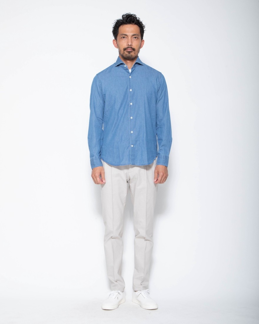 giannettoシャンブレー カッタウェイシャツ 【SLIM FIT】01l