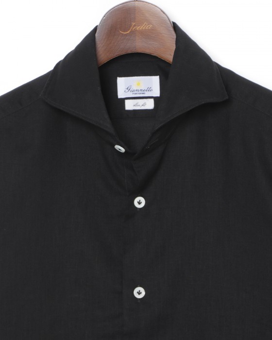 giannettoリネンコットン ブラック カッタウェイシャツ 【SLIM FIT】05l