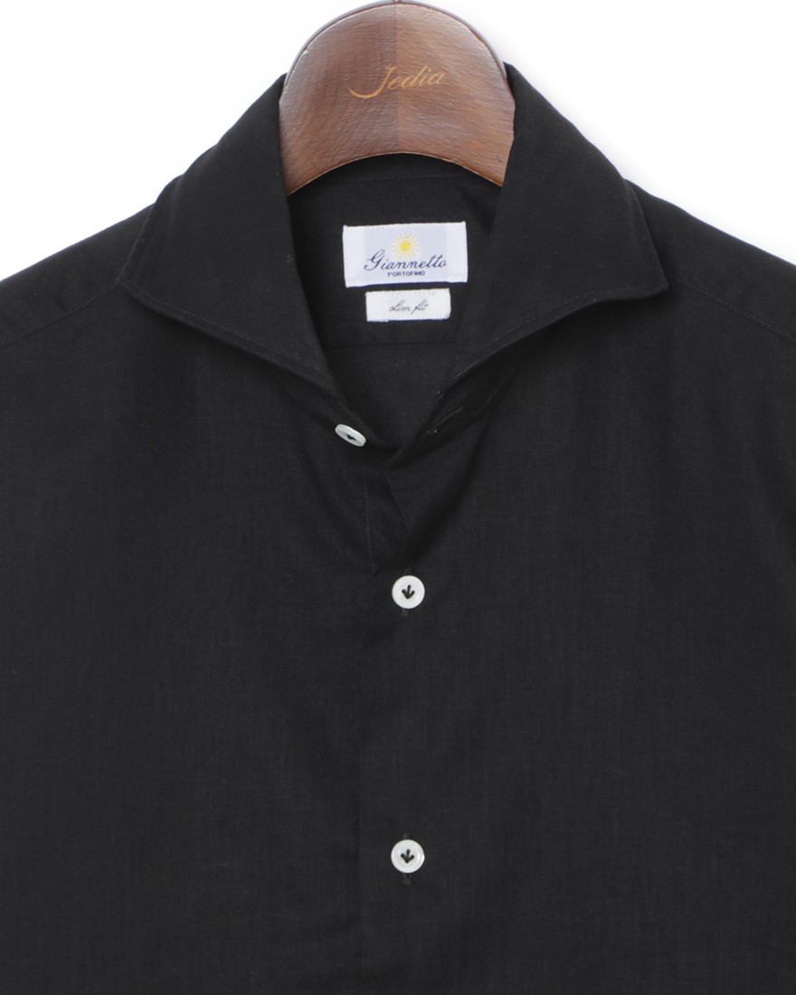 giannettoリネンコットン ブラック カッタウェイシャツ 【SLIM FIT】05l