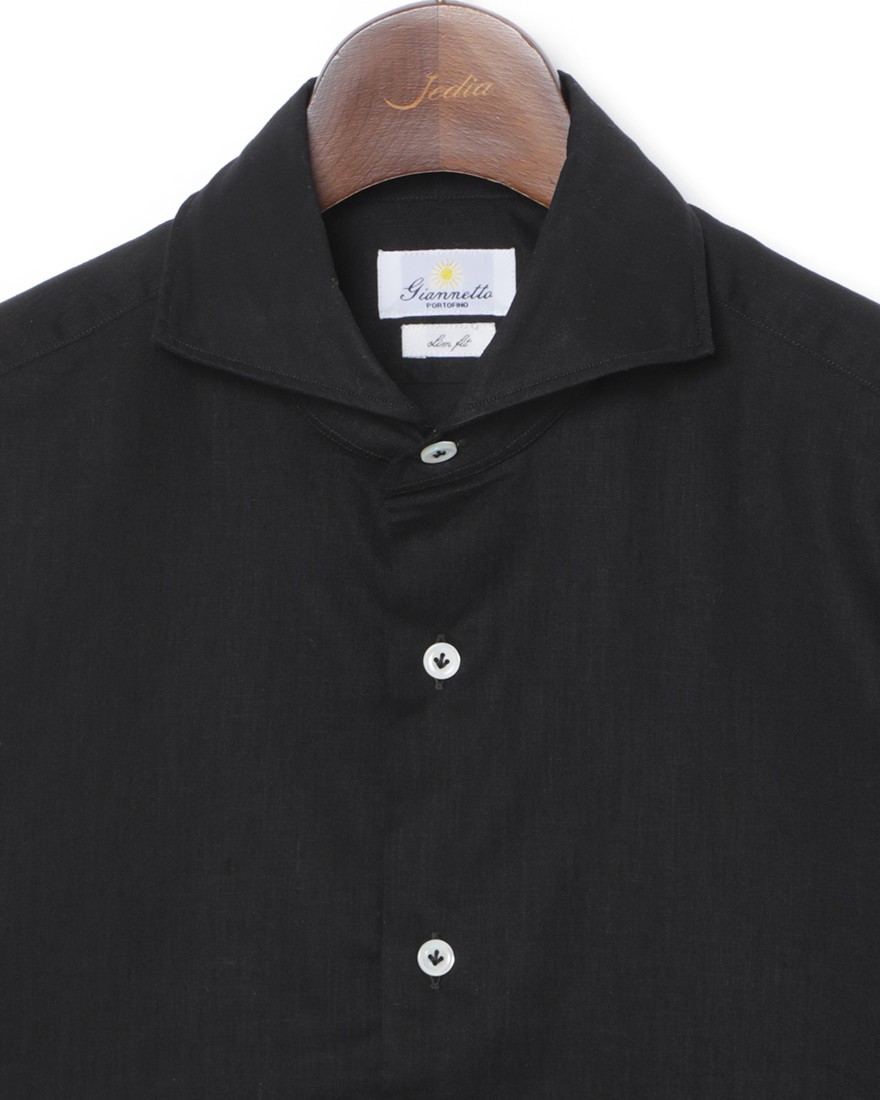 giannettoリネンコットン ブラック カッタウェイシャツ 【SLIM FIT】06l