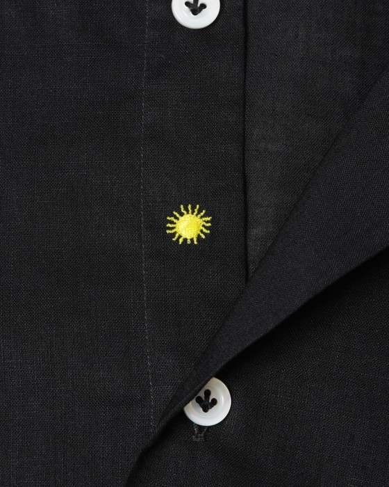 giannettoリネンコットン ブラック カッタウェイシャツ 【SLIM FIT】08l