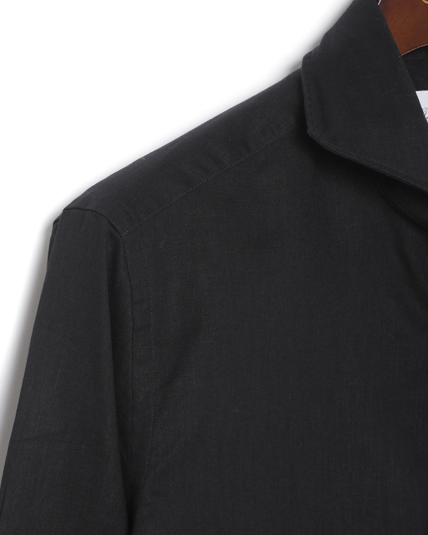 giannettoリネンコットン ブラック カッタウェイシャツ 【SLIM FIT】09l