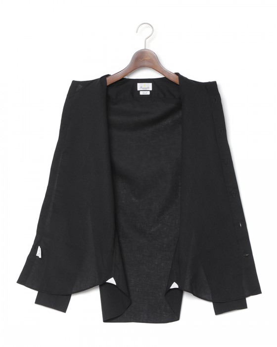 giannettoリネンコットン ブラック カッタウェイシャツ 【SLIM FIT】12l