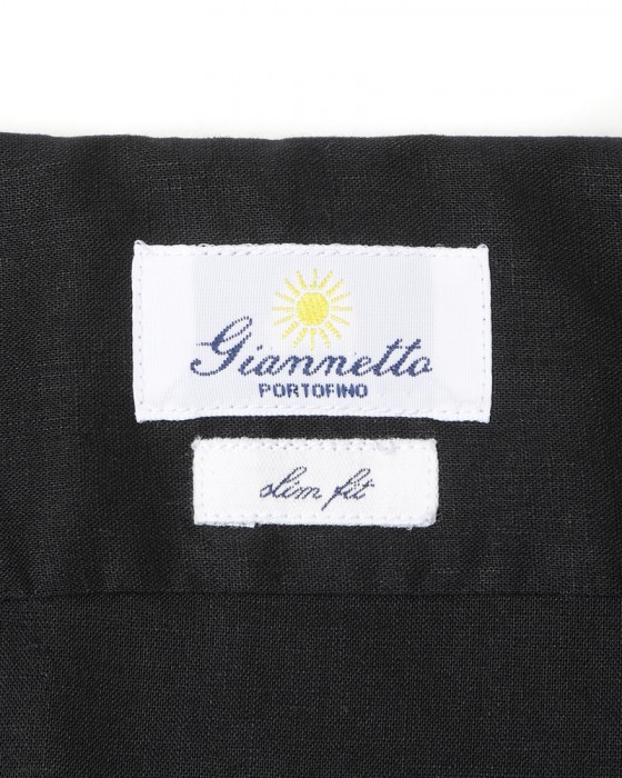giannettoリネンコットン ブラック カッタウェイシャツ 【SLIM FIT】13l
