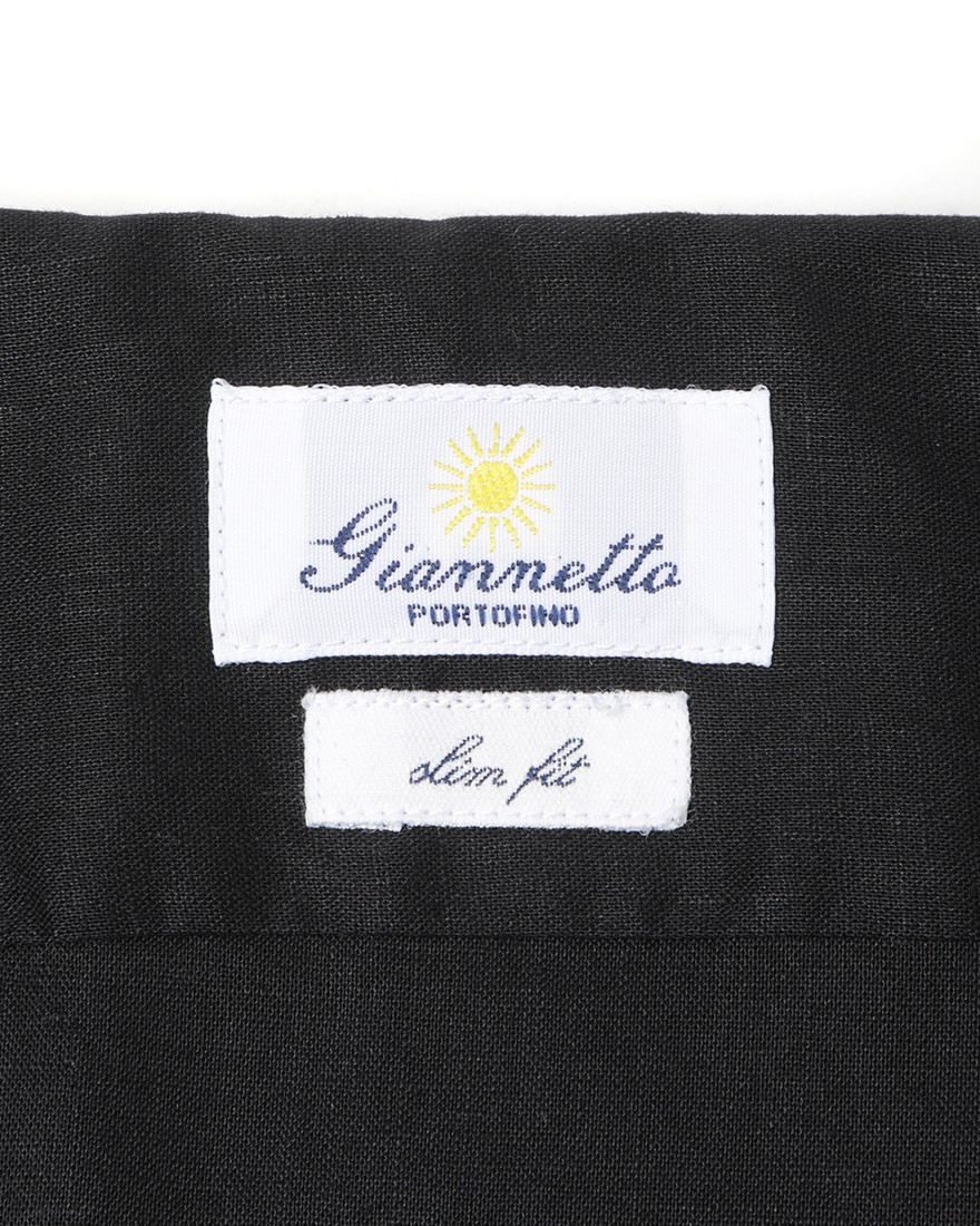 giannettoリネンコットン ブラック カッタウェイシャツ 【SLIM FIT】13l