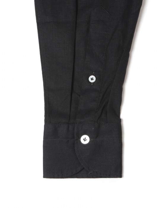 giannettoリネンコットン ブラック カッタウェイシャツ 【SLIM FIT】15l
