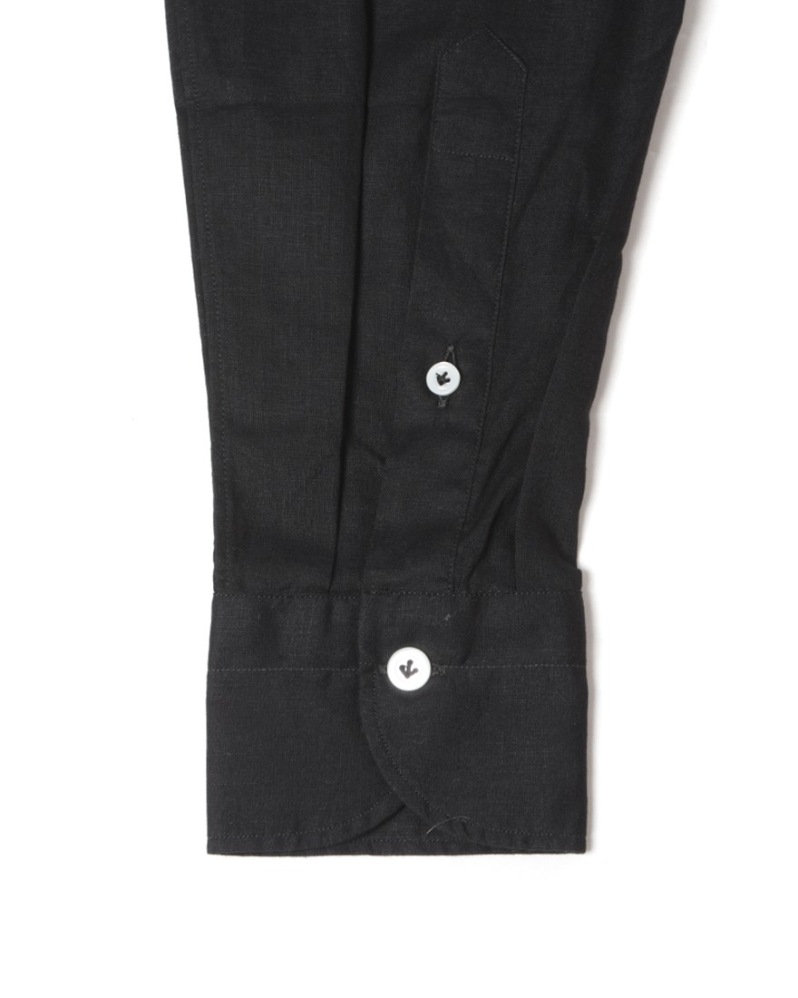 giannettoリネンコットン ブラック カッタウェイシャツ 【SLIM FIT】15l