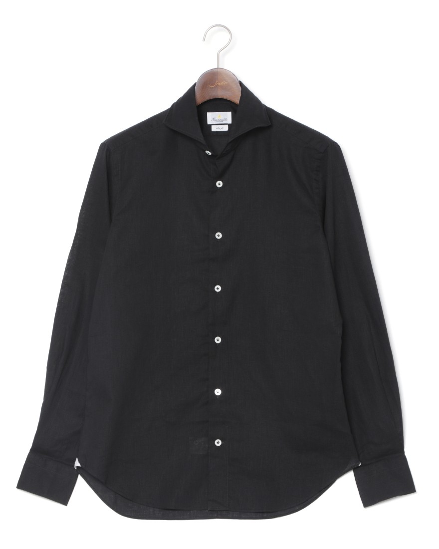 giannettoリネンコットン ブラック カッタウェイシャツ 【SLIM FIT】c0