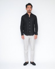 giannettoリネンコットン ブラック カッタウェイシャツ 【SLIM FIT】mb_01l