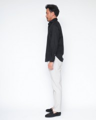 giannettoリネンコットン ブラック カッタウェイシャツ 【SLIM FIT】mb_02l