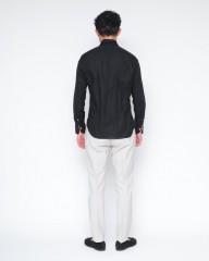 giannettoリネンコットン ブラック カッタウェイシャツ 【SLIM FIT】mb_03l