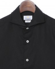 giannettoリネンコットン ブラック カッタウェイシャツ 【SLIM FIT】mb_06l