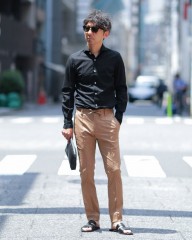 giannettoリネンコットン ブラック カッタウェイシャツ 【SLIM FIT】mb_ma