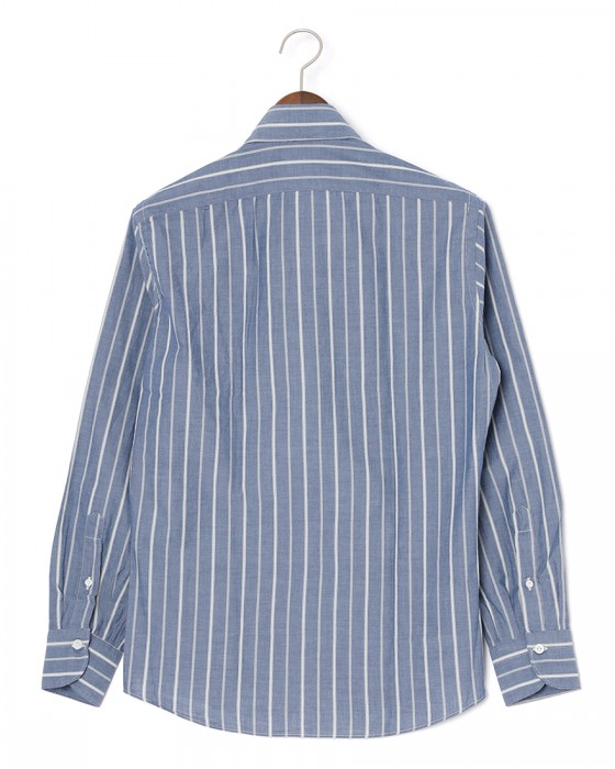 giannettoネイビーストライプ コットン カッタウェイ シャツ【VINCI FIT/ヴィンチフィット】06l