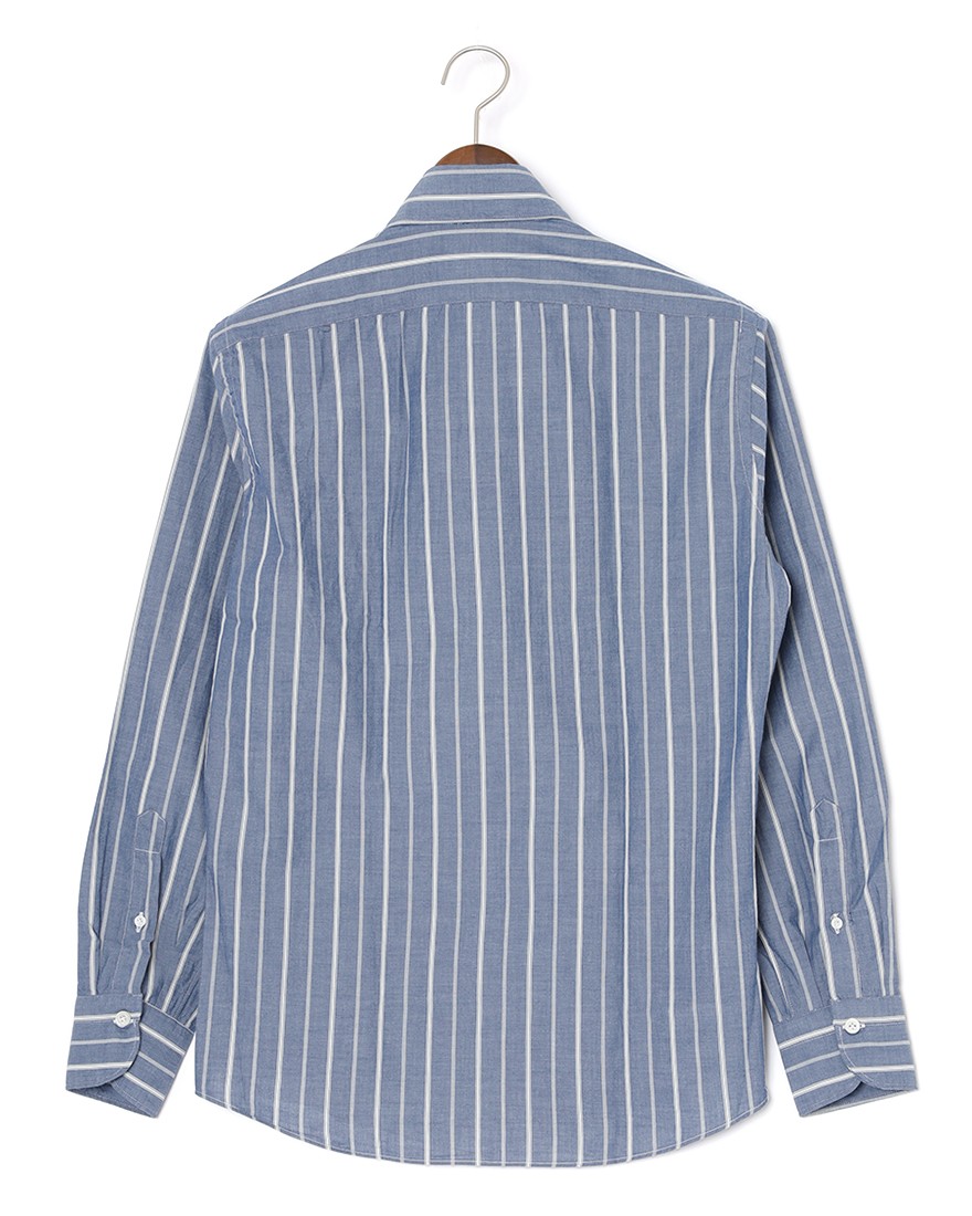 giannettoネイビーストライプ コットン カッタウェイ シャツ【VINCI FIT/ヴィンチフィット】06l