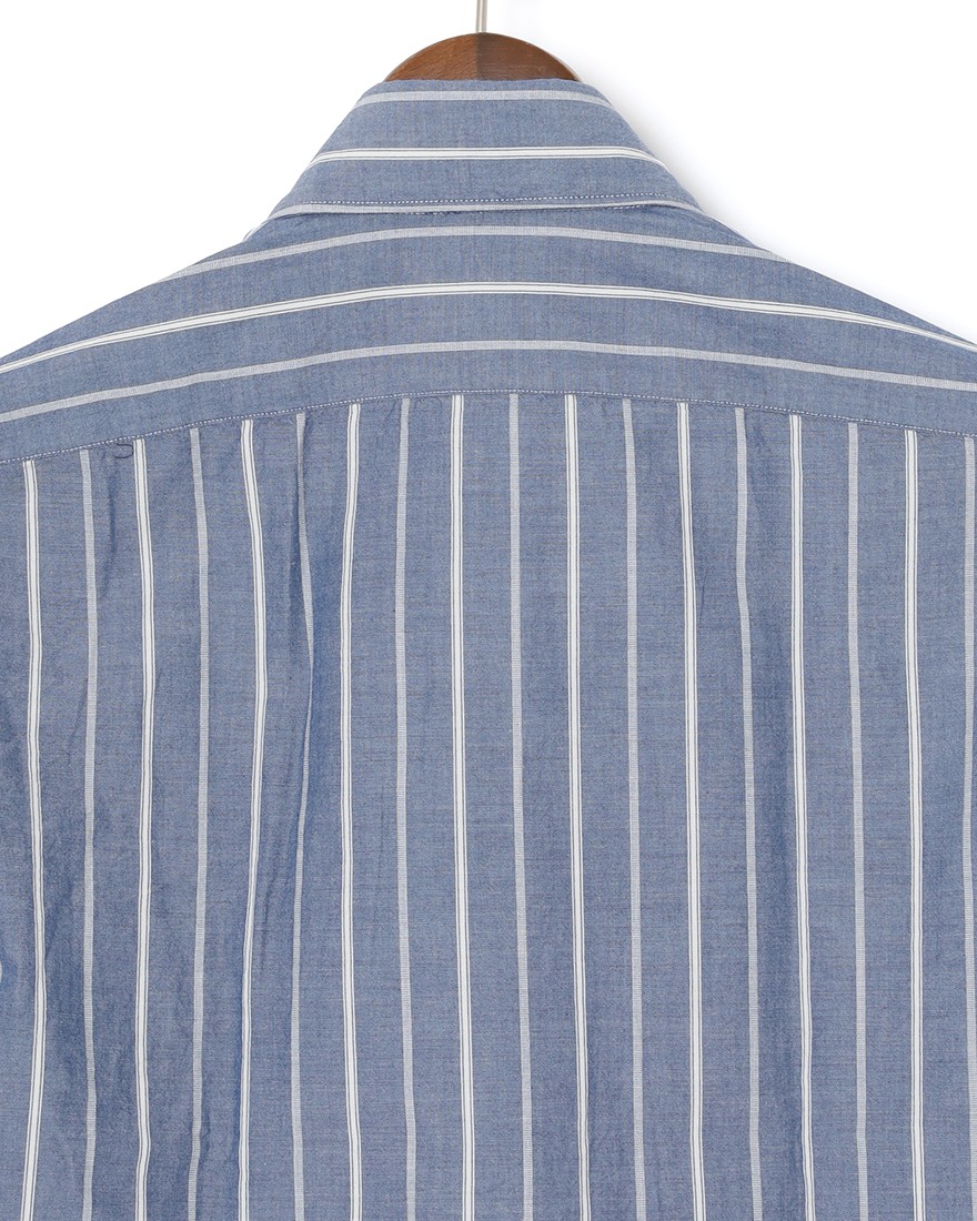 giannettoネイビーストライプ コットン カッタウェイ シャツ【VINCI FIT/ヴィンチフィット】08l