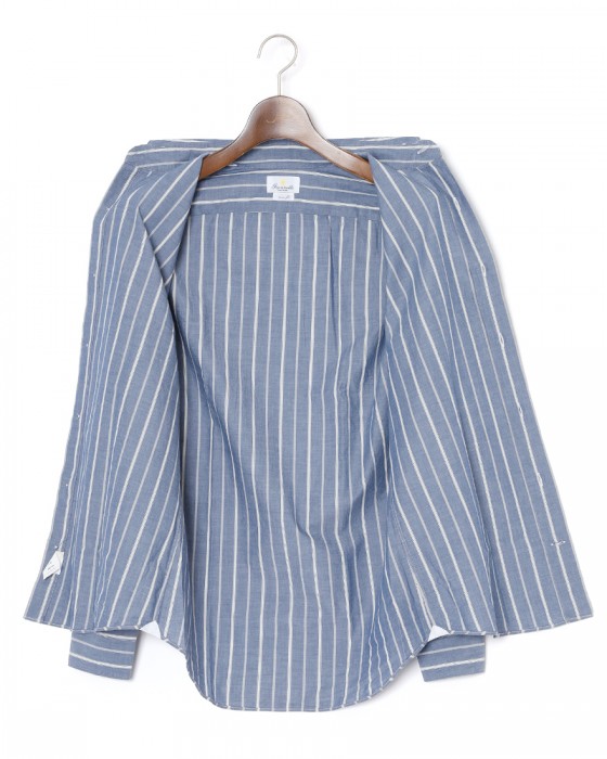 giannettoネイビーストライプ コットン カッタウェイ シャツ【VINCI FIT/ヴィンチフィット】09l